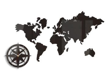 Moderní nástěnné hodiny WORLD MAP WENGE