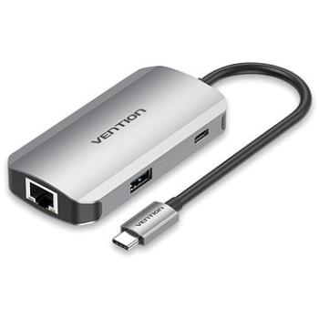 Vention Type-C to 3x USB3.0 / RJ-45 / PD Hub 0.15M Gray Aluminum Alloy Type (TNFHB)