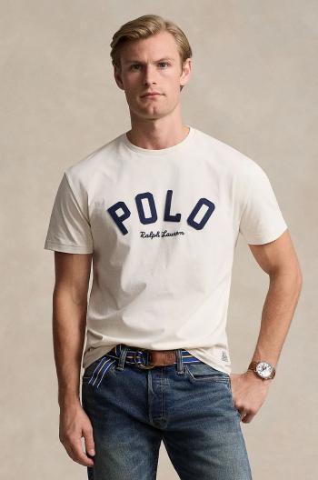 Bavlněné tričko Polo Ralph Lauren béžová barva, s aplikací, 710952043