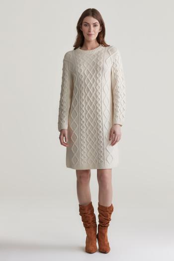 ŠATY GANT CABLE KNIT C-NECK DRESS CREAM