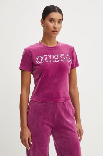 Velurové tričko Guess COUTURE fialová barva, V4BI29 KBXI2