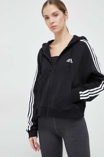 Mikina adidas dámská, černá barva, s kapucí, vzorovaná, IC8781