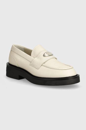 Kožené mokasíny Tommy Jeans TJW FLAT LOAFER dámské, béžová barva, na plochém podpatku, EN0EN02557