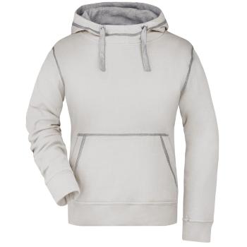 James & Nicholson Dámská mikina s kapucí JN960 - Off-white / šedý melír | XXL