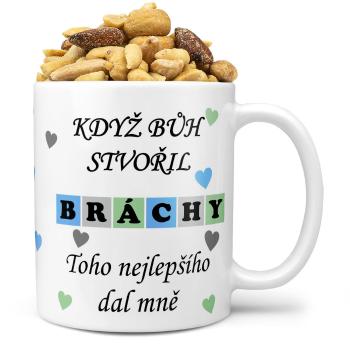 Hrnek Když bůh stvořil bráchy (Náplň hrníčku: Směs slaných oříšků)