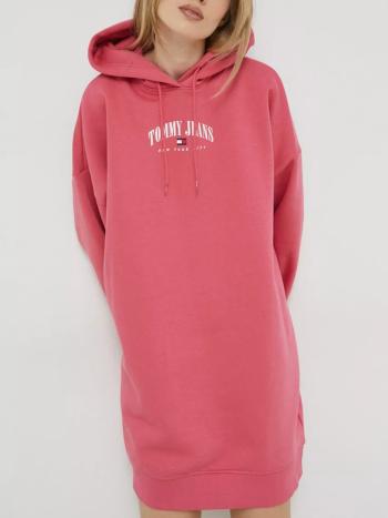 Tommy Jeans dámské růžové mikinové šaty ESSENTIAL LOGO 2 HOOD DRES - M (XI4)