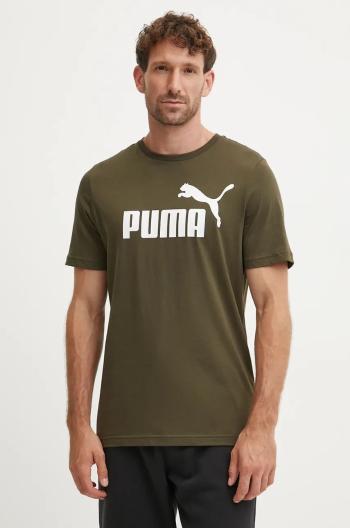 Bavlněné tričko Puma hnědá barva, s potiskem