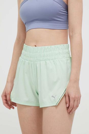 Běžecké šortky Puma zelená barva, s potiskem, high waist