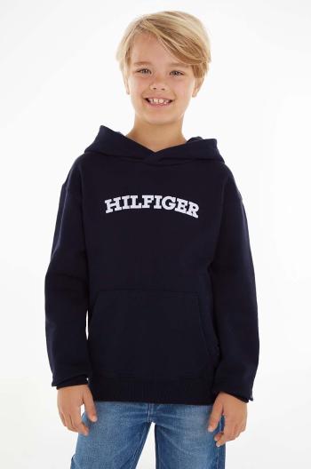 Dětská mikina Tommy Hilfiger tmavomodrá barva, s kapucí, s aplikací