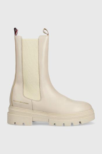 Kožené kotníkové boty Tommy Hilfiger Monochromatic Chelsea Boot dámské, béžová barva, na platformě