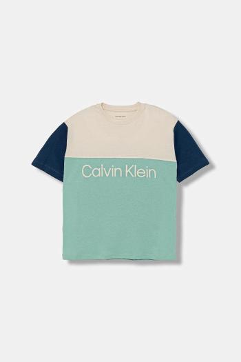 Detské bavlnené tričko Calvin Klein Jeans tyrkysová farba, s potlačou, IB0IB02528