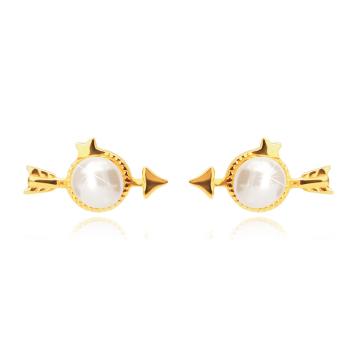 Náušnice zo 14K zlata - šíp s okrúhlou sladkovodnou perličkou, puzetky