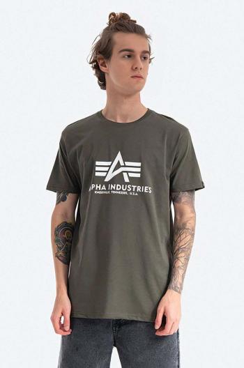 Bavlněné tričko Alpha Industries Basic T-Shirt zelená barva, s potiskem, 100501.142