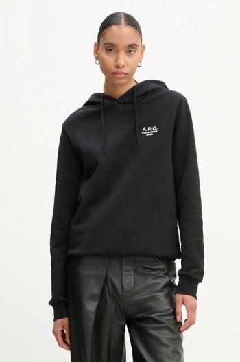 Mikina A.P.C. hoodie standard rue madame GOTS černá barva, s kapucí, melanžová, COHBV.M27914