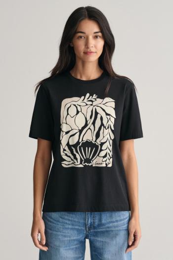 TRIČKO GANT REL PALM PRINT SS T-SHIRT BLACK