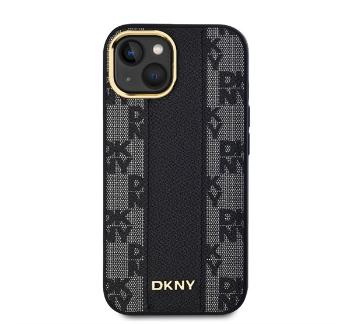 DKNY PU Leather Checkered Pattern iPhone 15 MagSafe tok, fekete