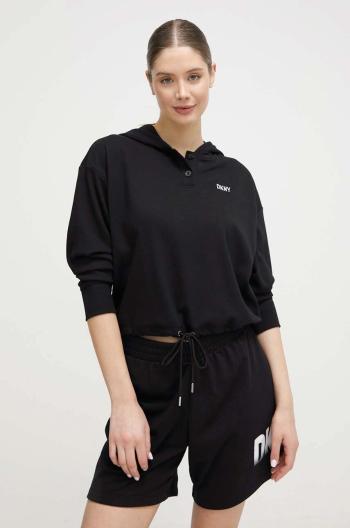 Mikina Dkny dámská, černá barva, s kapucí, aplikací, DP3T9723