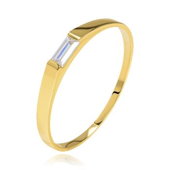 Prsteň v žltom 14K zlate - číry zirkónový obdĺžnik, úzke hladké ramená - Veľkosť: 49 mm