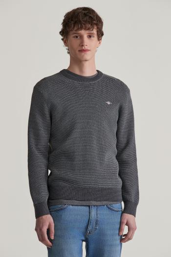 SVETR GANT 2-TONE TEXTURED C-NECK DARK GREY MELANGE