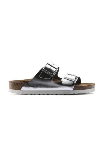 Kožené pantofle Birkenstock Arizona dámské, stříbrná barva