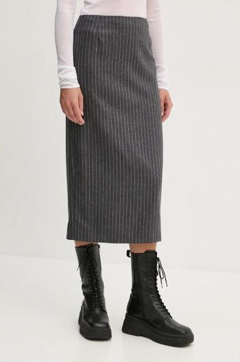 Vlněná sukně The Kooples šedá barva, midi, FJUP29054K