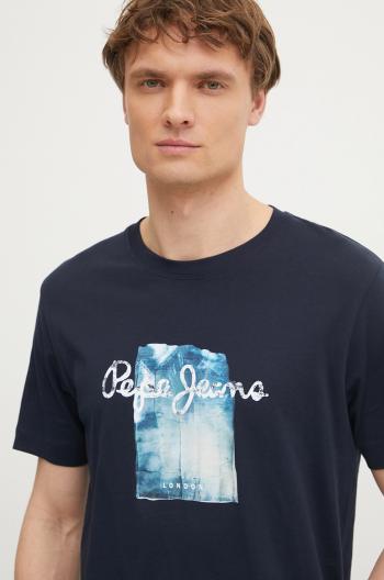 Bavlnené tričko Pepe Jeans PRUSH pánske, tmavomodrá farba, s potlačou, PM509781