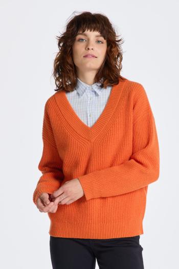 SVETR GANT WOOL RIBBED V-NECK PUMPKIN ORANGE