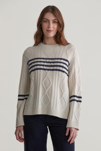 ROLÁK GANT CONTRAST STRIPE CABLE KNIT CREAM