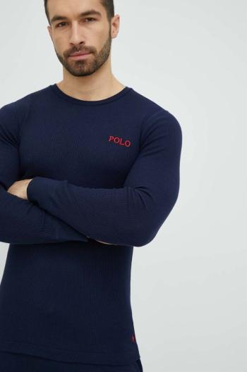 Pyžamové tričko s dlouhým rukávem Polo Ralph Lauren tmavomodrá barva, s potiskem, 714899615