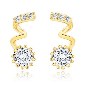 Zlaté náušnice 14K v tvare špirály s čírymi zirkónmi