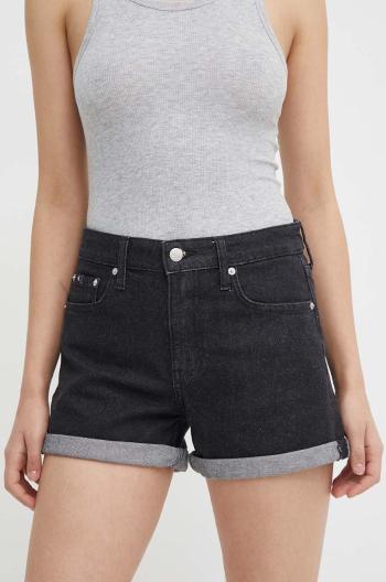 Džínové šortky Calvin Klein Jeans dámské, černá barva, hladké, high waist, J20J222808