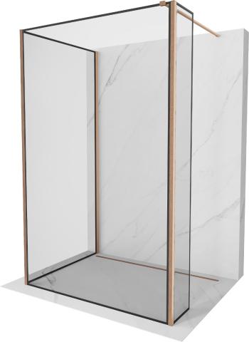 MEXEN/S Kioto Sprchová zástěna WALK-IN 90 x 90 x 40 cm, černý vzor, měď kartáčovaná 800-090-090-221-65-70-040