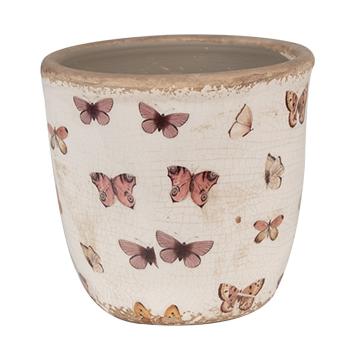 Béžový antik obal na květináč s motýlky Butterfly Paradise S - Ø 13*12 cm 6CE1661S