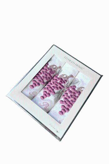 Kuchyňské utěrky WISTERIA, 3 ks Bílá / fialová výšivka Sada (3ks, 40x60 cm)