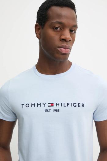 Bavlněné tričko Tommy Hilfiger modrá barva, s aplikací