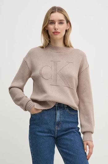 Svetr z vlněné směsi Calvin Klein Jeans dámský, béžová barva, J20J224224