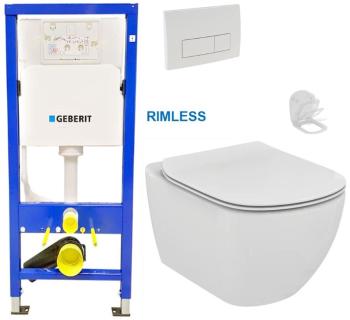 GEBERIT DuofixBasic s bílým tlačítkem DELTA51 + WC Ideal Standard Tesi se sedátkem RIMLESS 458.103.00.1 51BI TE2