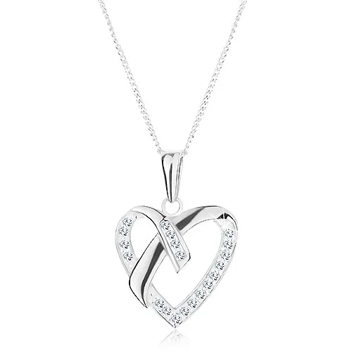 Stříbrný náhrdelník 925, přívěsek na řetízku, kontura srdce, překřížené linie