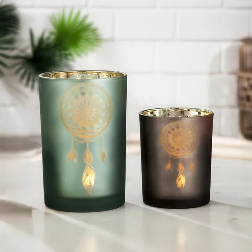 Weltbild Skleněný svícen Lapač snů, hnědý, malý