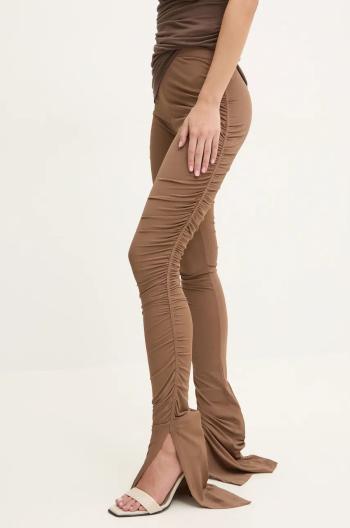 Kalhoty Rick Owens Lilies dámské, hnědá barva, přiléhavé, high waist, LI02D5335CVI