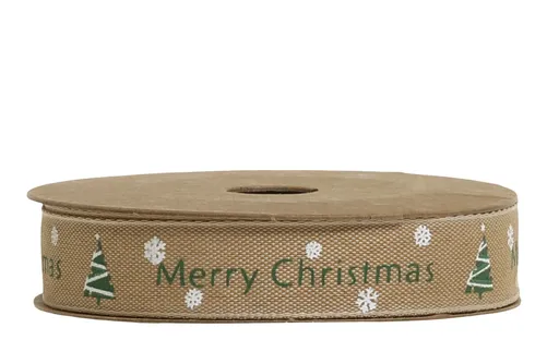 Latté látková stuha Merry Christmas - 1,5cm x 5 m Chic Antique