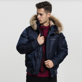 Urban Classics Hooded Heavy Fake Fur Bomber Jacket navy - M