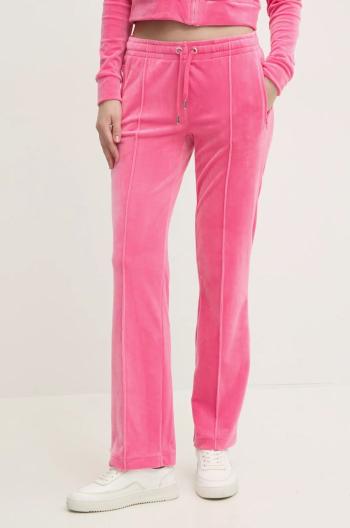 Velurové teplákové kalhoty Juicy Couture TINA TRACK PANT růžová barva, s aplikací, JCAPW045