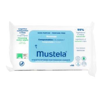 Mustela Compostable at Home tisztító törlőkendő gyermekeknek Cleansing Water Wipes 60 pcs