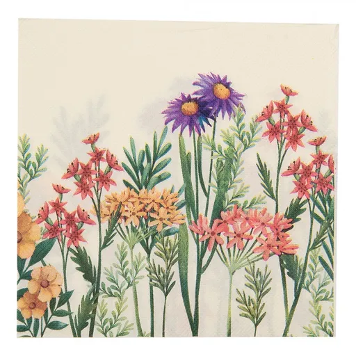 Béžové papírové ubrousky s lučními květy - 33*33 cm (20ks) 73079