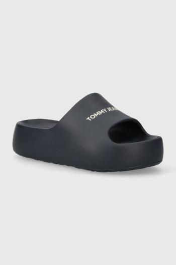 Pantofle Tommy Jeans TJW CHUNKY FLATFORM SLIDE dámské, tmavomodrá barva, na platformě, EN0EN02454