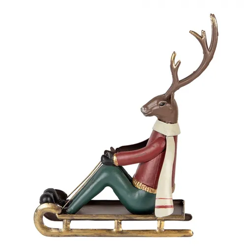 Kovová dekorace jelen na saních - 27*10*31 cm Clayre & Eef