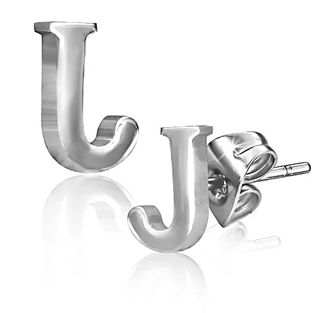 Ocelové puzetky - lesklé písmeno J