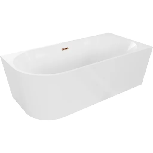 MEXEN/S Mia volně stojící rohová vana pravá 140 x 75, bílá, sifon a přepad růžové zlato 52691407500P-60