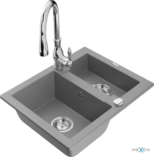 MEXEN/S Carlos granitový dřez 1.5 včetně baterie Savita, šedá 6518-71-672601-00